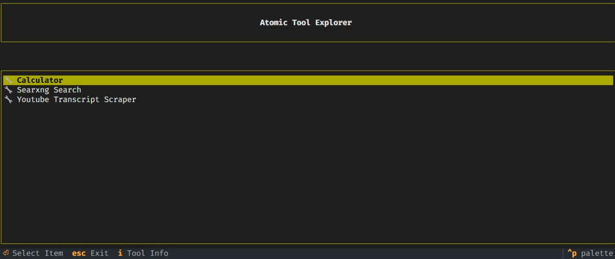 The Atomic Tool Explorer listing downloadable tools